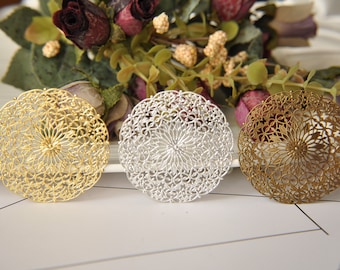 Round Filigree Connectors, Lace Dome Flower Bases for Cabochon Setting and Chandelier Earrings 6pcs