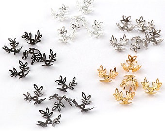 50pcs Gold, silver and Bronze Filigree Flower Bead Caps with Hole | Brass Metal Bead Caps for Jewelry Making Supplies