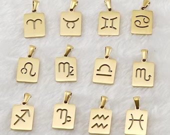 Zawieszki ze znakiem zodiaku, złote prostokątne zawieszki astrologiczne, minimalistyczne zawieszki niebiańskie do naszyjnika i bransoletki DIY (2 szt.)