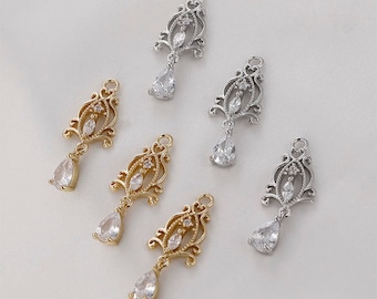 cubic zirconia earrings charm- Unique Filigree - filigree findings - filigree connectors  4pcs  yxl40