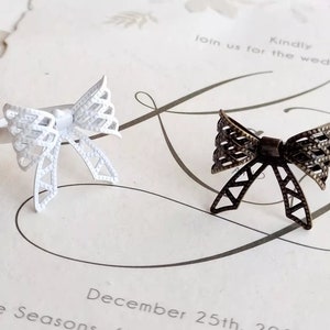 Adjustable Cutout Bow - Shaped Rings | White & Bronze Metal Rings for Fashion - Forward Looks  for jewelry making 10 pcs
