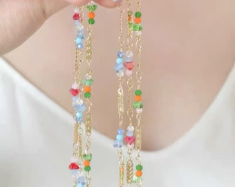 Cadena de cuentas de piedras preciosas - Cadena de cuentas coloridas hecha a mano envuelta en alambre para joyería decorativa de 50 cm