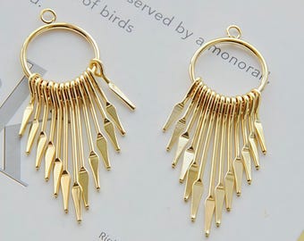 Gold Plated Brass Tassel Pendant , Irregular Dangle Earring Charms  for jewelry making 4pcs