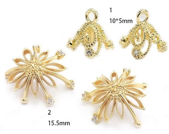 Gold Filigree Flower Czech Bead Caps with Loop | Brass Metal Bead Caps for Jewelry Making Supplies