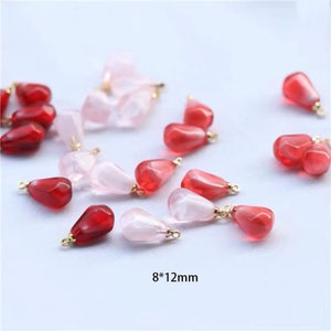 6pcs Gold Plated Pomegranate Seed Pendants -  Red and Blood Red Resin Fruit Charms