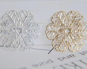 Filigree Flower Connector - gold silver plated brass Jewelry Findings for Earrings, Necklace , DIY Pendants  10pcs