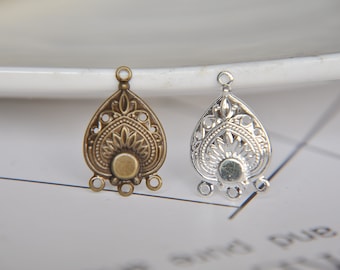 Vintage Teardrop Jewelry Connectors - Bronze/Silver plated brass Ornate Pendants for DIY Bracelet/Necklace Links (10pcs)