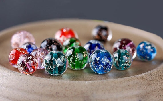 Glass Beads Bulk Blue Glass Beads-10pcs Two-color Silver Foil Glass Beads  Jewelry Accessories 