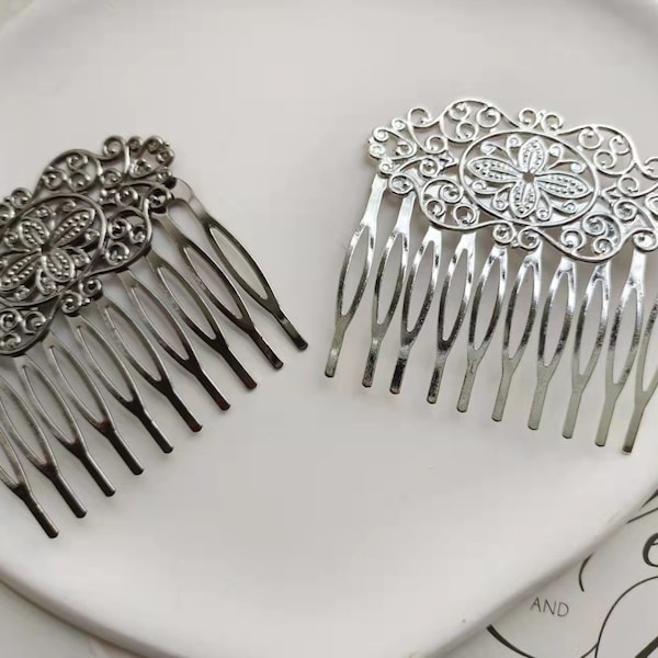 brass hair comb - filigree hair comb -antique hair comb - 5 pcs raw Brass  plating black  flower Filigree hair comb
