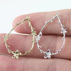 Leaf Teardrop Charms - Gold Silver Plated Floral Branch Connectors for Nature Jewelry  4pcs