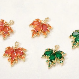 Cubic Zirconia Maple Leaf Charms - Gold-Tone Enamel Leaf Pendants for DIY Jewelry | Fall-Themed Necklace & Earrings (4pcs)