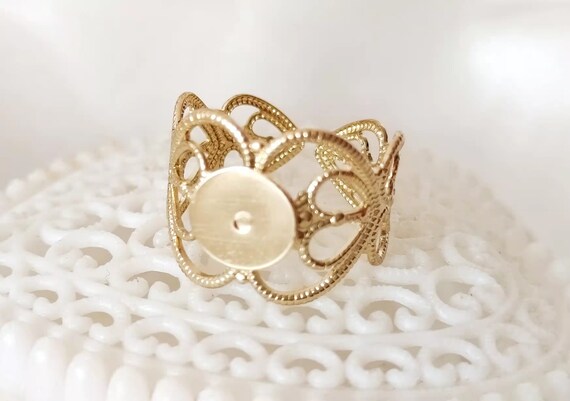 Adjustable Filigree Rings Brass Plated Gold Customizable Jewelry