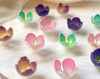 Tapas de resina con forma de flor de colores - Artículos de joyería de latón (8 piezas)