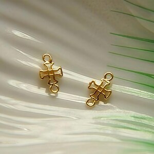 Gold Cross Jewelry Connector Charms -  Double Loop Link Findings for DIY Bracelet Necklace Crafts (8pcs)