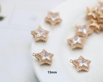 Gold Crystal Star Charms, Sparkly Zircon Celestial Pendants for DIY Jewelry (4pcs)