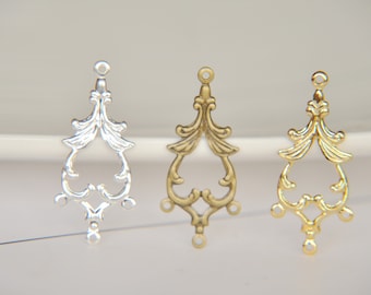 Filigree Chandelier Drop Charms — Gold Silver Plated Brass Chandelier Earring Pendants for DIY Jewelry, Wedding, Boho Dangles 10pcs