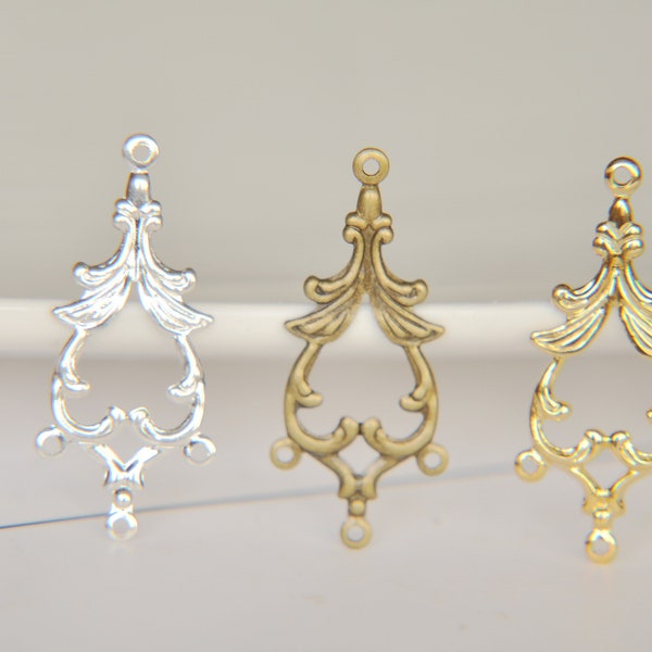 Brass Filigree Stamping Chandelier Connectors | Teardrop | Gold/Silver/Bronze Color | Hollow | DIY Earrings Jewelry Making