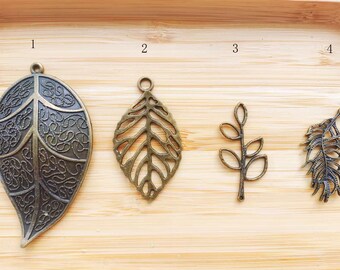 antique bronze leaf - antique bronze tree -10 pcs antique bronze  plating   leaf   pendant finding