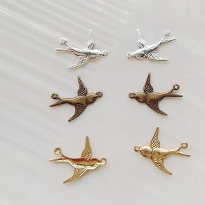 Flying Birds Swallow Two Way Connectors - Silver, Gold, and Bronze Plated Copper Bird Charms for DIY Jewelry Making
