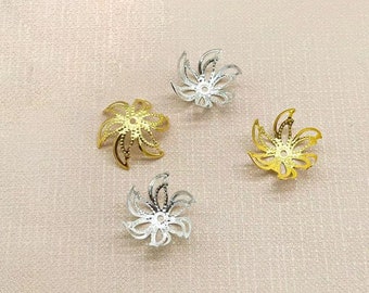 50pcs Gold and Silver Filigree Flower Bead Caps with Hole | Brass Metal Bead Caps for Jewelry Making Supplies