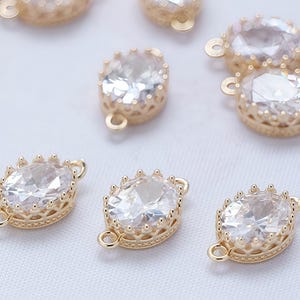 Micro Inlaid Zircon Oval Connectors, Sparkling Crystal Double Loop Links for Bracelets, Bridal Glamour Jewelry Findings ( 6pcs)