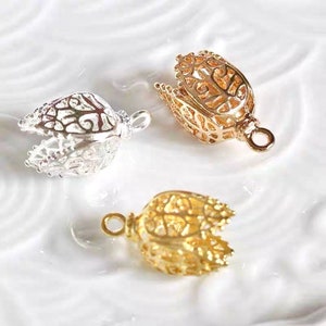 6pcs Gold and silver Filigree Flower Bead Caps with loop | Brass Metal Bead end Caps for Jewelry Making Supplies