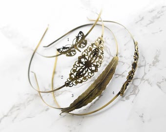 hair head band - 2 pcs raw Brass  plating antique bronze  flower Filigree hairband pendant finding