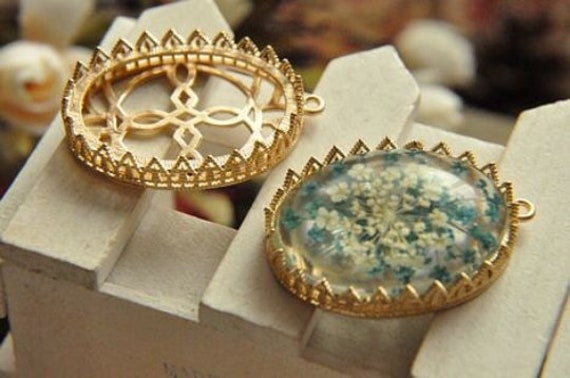 Premium Brass Cabochon Settings Flat Oval Charm Silver and Gold Pendant Settings Etsy Canada
