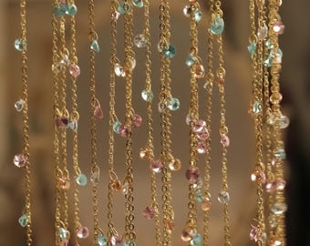 Dainty Gemstone Beaded Chain - gold plated Wire Wrapped zircon Beaded Chain  - Minimal Layering Necklace chain 50cm