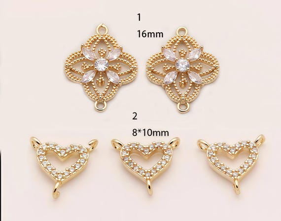 CZ Heart Charm, Gold Plated Micro Pave Love Pendant for Romantic Jewelry Making - 6pcs