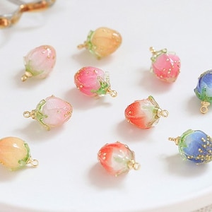 Artificial Fruit Resin Strawberry Charm - Vibrant Pink, Red, Blue, and Orange- 4 pcs