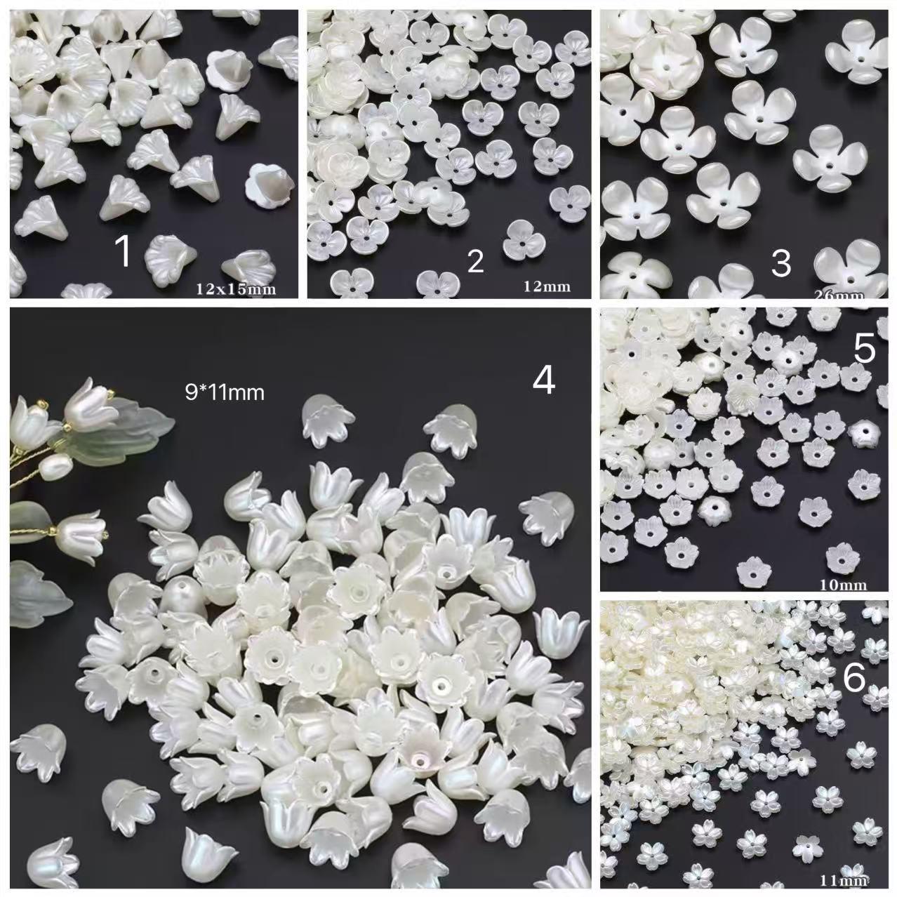 Pearl White Acrylic Flower Beads, Multi Style Tulip Floral Petal