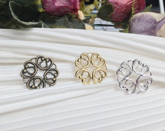 Connecteurs ronds en filigrane, cabochon plaqué or argent bronze pour boucles d'oreilles et pendentifs 10 pièces