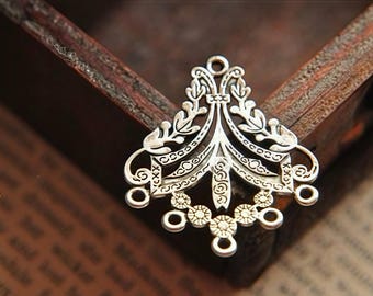 Ornate Chandelier Connectors, Gold and Silver Tone Multi-Loop Earring Findings, Filigree Jewelry Components  6pcs