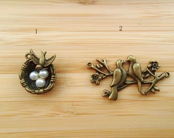 Antique Bronze bird charm pendant-6 pcs  antique bronze  plating  bird   and tree   pendant finding