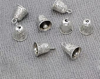 Antique Silver Jingle Bell Charms - 10pcs Alloy Pendants (15x11mm)