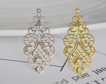 Argent et or plaqué laiton métal filigrane goutte lustre boucle d'oreille et pendentif breloques pour la fabrication de bijoux