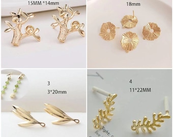 Gold Leaf Earring Studs - Nature Inspired Dainty Earrings  (6pcs)