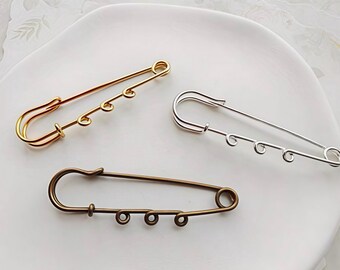 Safety Pin Brooch Base, Gold Silver Metal Charm Pins for DIY Jewelry Making (5pcs)