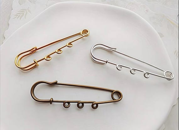 Safety Pin Brooch Base, Gold Silver Metal Charm Pins for DIY
