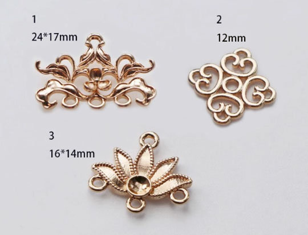 6pcs Filigree Jewelry Findings Brass Filigree Connectors Setting Cab Base for DIY Jewelry Making