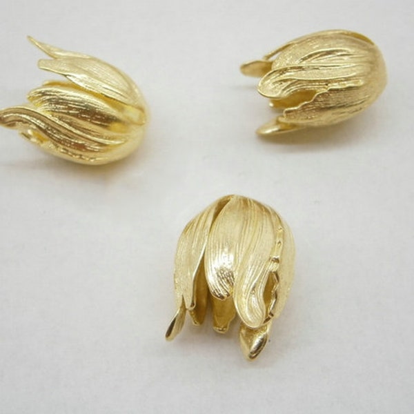 6 capuchons de perles en laiton | Grands chapeaux de perles de tulipe | Apprêts tulipes en laiton | Petites billes de protection