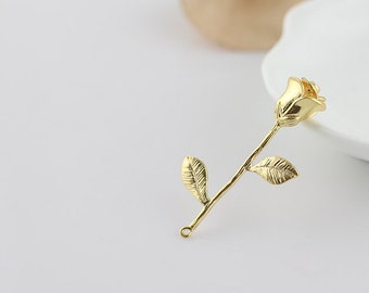 gold plated rose flower charm -Flower Connector - Flower Brass Pendant - 3 pcs raw Brass plating  gold  rose flower
