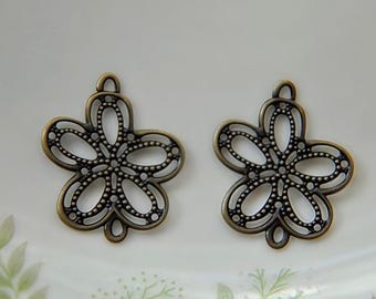 Flower Filigree Connectors: Antique Bronze  plated brass bead links for DIY Jewelry  (10pcs)