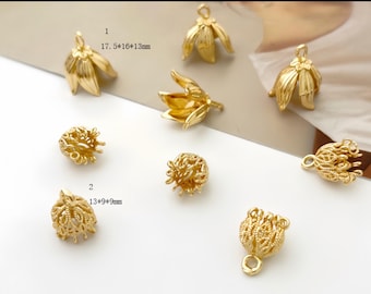 6pcs Gold Filigree Flower Bead Caps: Brass Jewelry Making Supplies