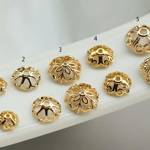 Gold Filigree Flower Bead Caps: Brass Jewelry Making Supplies (10pcs)