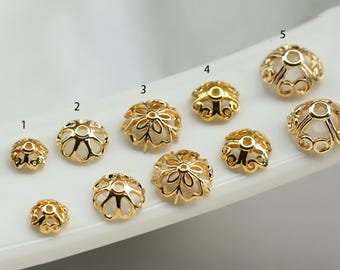 Gold Filigree Flower Bead Caps: Brass Jewelry Making Supplies (10pcs)