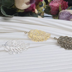 Filigree Leaf Charms - Intricate Metal Filigree Leaves -  Gold Plated Brass Leaf For DIY Jewelry Making