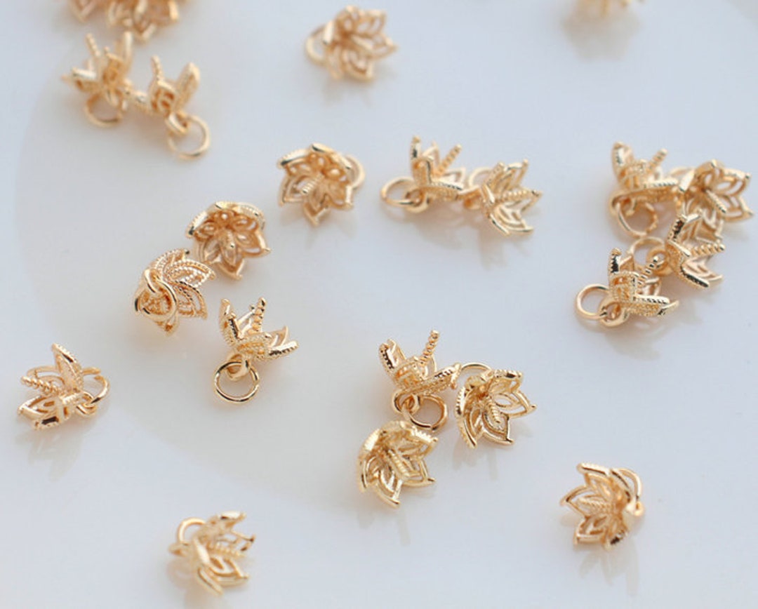 Gold Filigree Flower Bead Caps With Loop Brass Metal Bead End Caps for