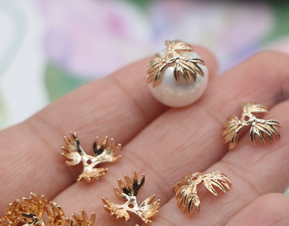 Gold and Silver Filigree Flower Bead Caps With Hole Brass Metal Bead Caps  for Jewelry Making Supplies 10pcs 